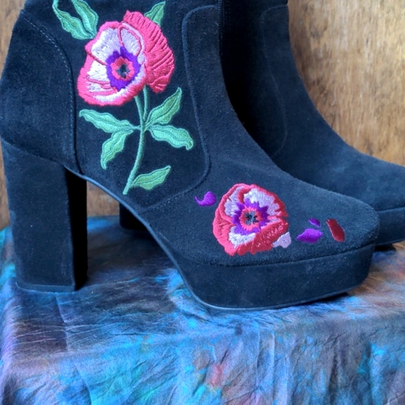 L'intervalle Leather Embroidered Floral Suede Platform Ankle Boots 39 - Picture 4 of 9